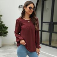 Polyester Women Long Sleeve Blouses Spandex patchwork Solid PC
