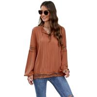 Rayon Women Long Sleeve Shirt & loose patchwork Solid PC