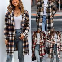 Polyester Women Coat & loose & with pocket printed plaid PC