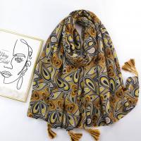 Cotton Linen & Polyester Women Scarf thermal printed yellow PC
