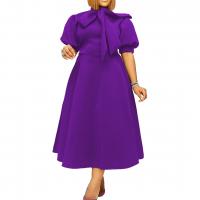 Polyester Plus Size One-piece Dress with bowknot & large hem design Solid PC