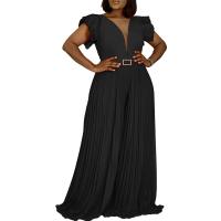 Polyester Wide Leg Trousers Long Jumpsuit & with belt & loose Solid PC