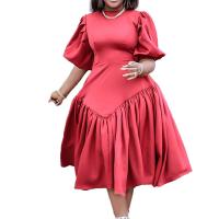 Polyester Plus Size One-piece Dress large hem design & mid-long style Solid PC