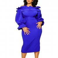 Polyester Slim & Plus Size One-piece Dress mid-long style & off shoulder Solid PC