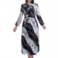 Polyester long style & Plus Size & Pleated One-piece Dress printed PC