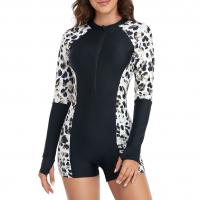 Polyamide Quick Dry One-piece Swimsuit & sun protection printed leopard black PC