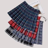 Polyester Pleated & High Waist Skirt plaid PC