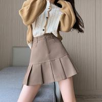 Polyester Slim & Pleated & High Waist Skirt Solid PC