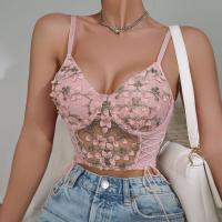 Polyester Crop Top Camisole backless embroidered pink PC