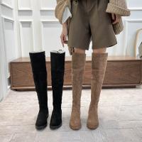 Suede back drawstring & side zipper Knee High Boots & anti-skidding & thermal Solid Pair
