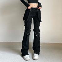 Cotton Middle Waist Women Jeans patchwork Solid black PC