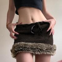 Polyester Slim Package Hip Skirt knitted brown PC