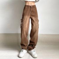 Cotton Women Long Trousers & loose patchwork brown PC