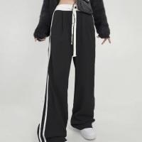 Polyester Women Casual Pants & loose patchwork black PC
