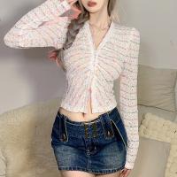 Polyester Slim Women Cardigan knitted white PC