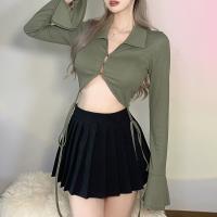 Polyester Slim Women Cardigan knitted Solid green PC