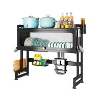Carbon Steel Multifunction Kitchen Drain Rack large capacity & double layer stoving varnish black PC