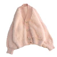 Polyester Sweater Coat loose & thermal knitted Solid : PC