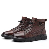 Rubber & Cowhide side zipper Men Martens Boots hardwearing & thicken crocodile grain Pair