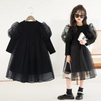 Cotton Princess Girl One-piece Dress Solid black PC