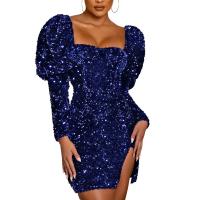 Polyester Slim Sexy Package Hip Dresses backless Sequin PC