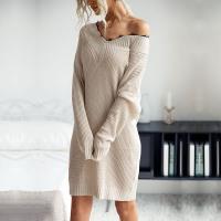 Polyester Sweater Dress without Belt & loose Solid khaki PC