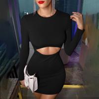 Rayon Slim Sexy Package Hip Dresses & hollow Solid black PC