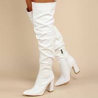Split Leather chunky Knee High Boots Solid Pair