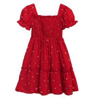 Polyester Slim & Princess & High Waist Girl One-piece Dress red PC