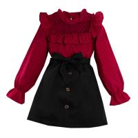 Polyester Slim Girl Clothes Set & two piece skirt & top patchwork Solid two different colored Set