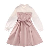 Polyester Slim & Princess Girl One-piece Dress patchwork pink PC