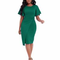 Polyester scallop & Plus Size Sexy Package Hip Dresses mid-long style & side slit Solid PC