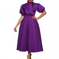 Polyester Plus Size One-piece Dress with bowknot & large hem design & mid-long style Solid PC