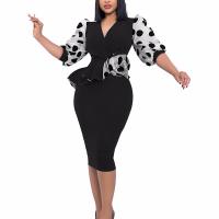 Polyester Sexy Package Hip Dresses mid-long style & deep V patchwork dot PC