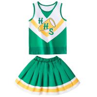 Polyester Pleated Girl Two-Piece Dress Set skirt & top letter green Set