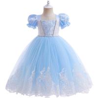 Polyester Ball Gown Girl One-piece Dress with bowknot Lace patchwork light blue PC