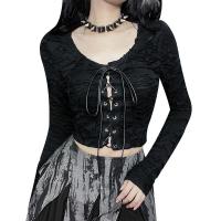 Polyester T-shirt femme à manches longues Rayon Patchwork Solide Noir pièce