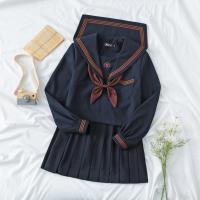 Polyester Schoolgirl Costume & two piece skirt & top Navy Blue Set