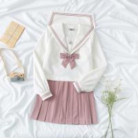 Polyester Schoolgirl Costume & two piece skirt & top pink and white Set