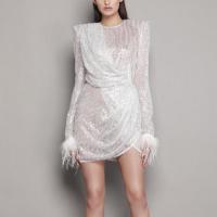 Polyester Slim Short Evening Dress irregular Sequin Solid white PC
