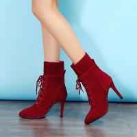 Suede front drawstring & Stiletto Boots Solid Pair