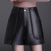 PU Leather Plus Size & High Waist Shorts & loose Solid PC