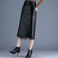PU Leather Plus Size & High Waist Skirt Solid black PC