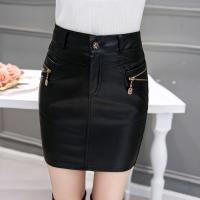 PU Leather Slim & Plus Size & High Waist Package Hip Skirt Solid black PC
