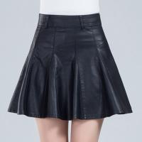 PU Leather Plus Size & Pleated & High Waist Skirt Solid PC
