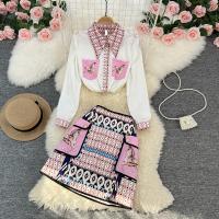 Polyester High Waist Women Casual Set & two piece & loose skirt & top printed white Set