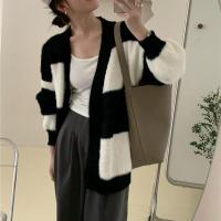 Acrylic Sweater Coat loose knitted striped black : PC