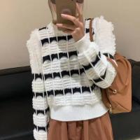 Acrylic Tassels Women Sweater loose knitted striped : PC