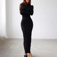 Polyester Slim Sexy Package Hip Dresses knitted Solid PC