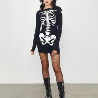 Polyester Slim Sexy Package Hip Dresses printed skull pattern black PC